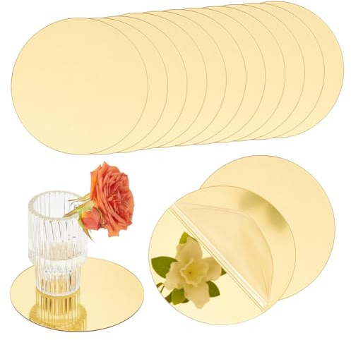 NBEADS 24 Pezzi Specchi Rotondi Acrilici per Centrotavola, 10cm Specchi Cerchio Piatti Candele Decorazioni Parete Matrimonio Tavolo Doccia Party Natale Spessore 0.8mm, Oro