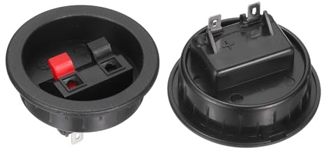 sourcing map WP2-9A - Clip rotonda per casse acustiche, 2 vie, presa jack nera e rossa, clip di collegamento a molla per subwoofer fai da te, auto, casa, confezione da 2