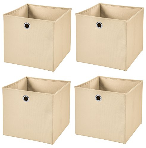 Stick&Shine 4x Aufbewahrungs Korb Creme Faltbox 33 x 33 x 33 cm Regalkorb faltbar
