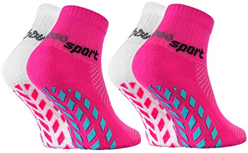 Rainbow Socks - Jungen Mädchen Neon Sneaker Sport Stoppersocken - 2 Paar - Weiß Rosa - Größen 30-35