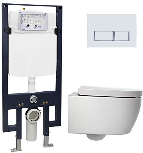 WC-Komplettpaket 23: WC NT2038 und Soft-Close Sitz mit Vorwandelement G3008 und Betätigungsplatte vorne, Betätigungsplatte:Modell 4112 weiß matt