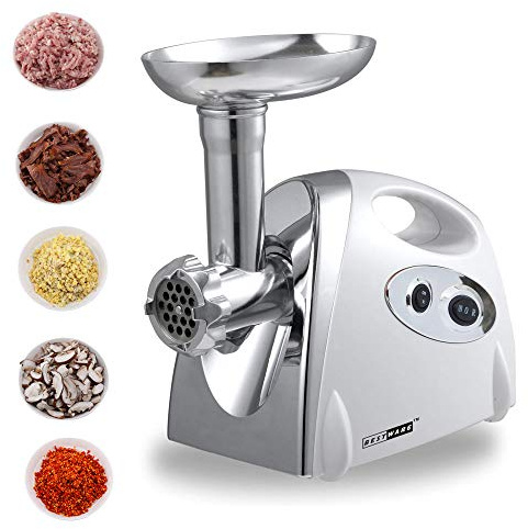 Tritacarne elettrico, riempi-salsicce in metallo, 2800 W, in acciaio inox + 3 dischi forati