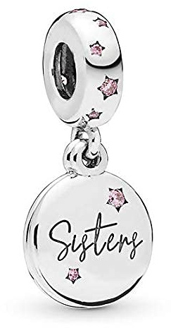 FGT Forever Sisters Dangle Charm Compatible with Pandora Moments Bracelets Pink Star Sterling Silver Women Family Birthday Christmas