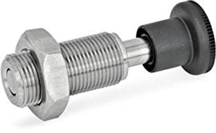 Perno de muelle de acero inoxidable con contratuerca con botón Ø10, M20 x 1,5, sin rosca interior.