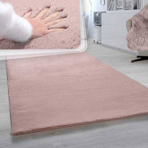 Paco Home Hochflor Teppich Für Wohnzimmer Softes Kaninchenfell Imitat Kunstfell In Rosa, Grösse:140x200 cm