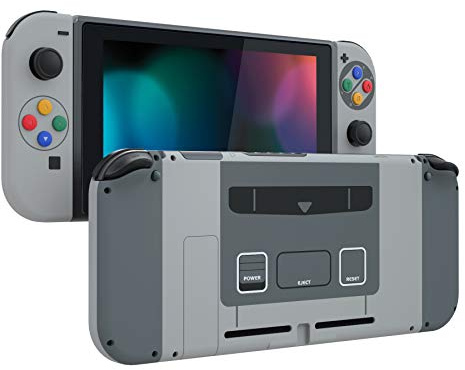 eXtremeRate Hülle Case für Nintendo Switch Joycon/Konsole, DIY-Back Shell & Kickstand & Joy Con Abdeckung & Tasten Set, Ersatz Gehäuse für Nintendo Switch Console-Classic SFC SNES EU