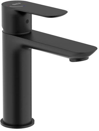 Roca Cala Grifería para lavabo con tecnología Cold Start, grifo monomando de repisa con enlaces de alimentación flexibles, mezclador para cuarto de baño de fácil instalación, negro mate, A5A326ENB0