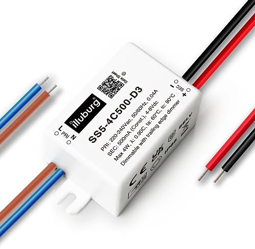 illuburg Trasformatore LED Dimmerabile TRIAC 500mA Corrente Costante 2W - 4W per Lampada LED Alimentatore Driver
