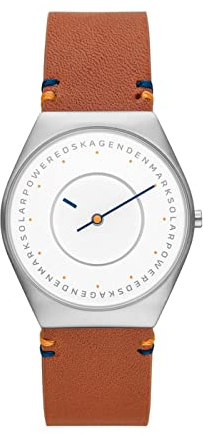 Skagen Herrenuhr Grenen Solar Halo, Solarbetriebene Scheibe, Gangreserve: 6 Monate Batterieleistung bei voller Aufladung des Uhrwerks, 37MM Silbernes Edelstahlgehäuse mit Lederarmband, SKW6872