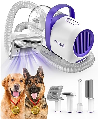 oneisall cane aspirapolvere con spazzola, forte potenza di aspirazione cane spazzola aspirapolvere con 12000 Pa, succhia il 99,99% dei peli di animali domestici (1,5L) con 4 accessori per la cura