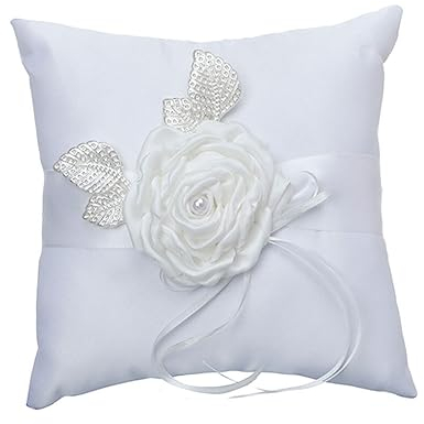 BEALIFE Ringdekoration für Hochzeiten – verleihen Sie einen Hauch von Eleganz. Stoffkissenträger, Braut Ringfassung, Ringkissen, hinterlässt Blumen, 1