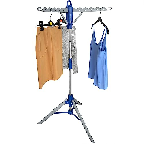 andrew james Clothes Rail Airer Drier, Collapsible Portable Clothes Horse Tripod Design, Folds Flat for Storage Easy Setup, Indoor Outdoor Use,166cm High Max Capacity 22KG Holds 30 Hangars