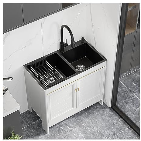 Spülbecken Küche Edelstahl,Küchenspüle,Waschbecken Küche,Spüle mit Unterschrank,Kitchen Sink,Camping Waschbecken，Spülenschrank,Ausgussbecken,Doppelspüle,mit Ausziehbarem Wasserhahn und Zubehör ( Color