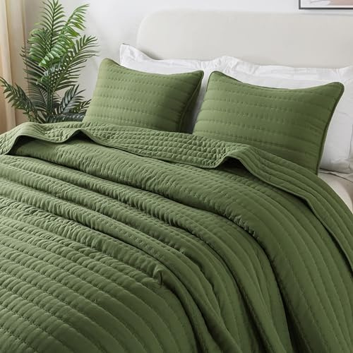 R.SHARE Tagesdecke 260x225 cm, Kuscheldecke Bettüberwurf, Ultra Weiche Steppdecke für alle Jahreszeiten, Wohndecken Sofaüberwurfdecke aus Mikrofaser (ohne Kissenbezug)-Grün
