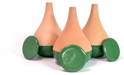 3 Oyas a Planter en Terre Cuite de 300 ML en Couleur - avec Couvercle- Goutte a Goutte pour Plante d'interieur - ollas (Vert)