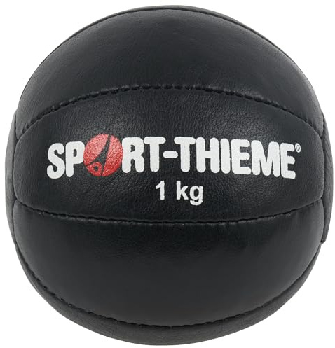 Sport-Thieme Medizinball Schwarz | Medizin-Ball aus eingefärbtem Natur Leder | 11 Verschiedene Gewichtsvarianten | Ohne Ventil, Gummigranulat u. Polystyrol Füllung | Markenqualität