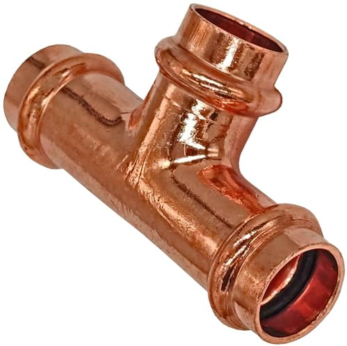MegaHaustechnik T-Stück 28x28x28 Pressfitting aus Kupfer für Kupferrohr Außendurchmesser 28mm zum Verpressen V-Kontur Trinkwasser geeignet 90 Grad Abzweig Heizung Wasser Nr. 2418