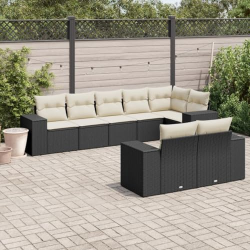 Rantry 8-TLG. Garten Sofagarnitur mit Kissen Gartensofa mit Stauraum Gartenlounge Balkonmöbel Loungesofa Gartenmöbel Rattansofa Ecksofa Sitzgruppe Loungemöbel Schwarz Poly Rattan