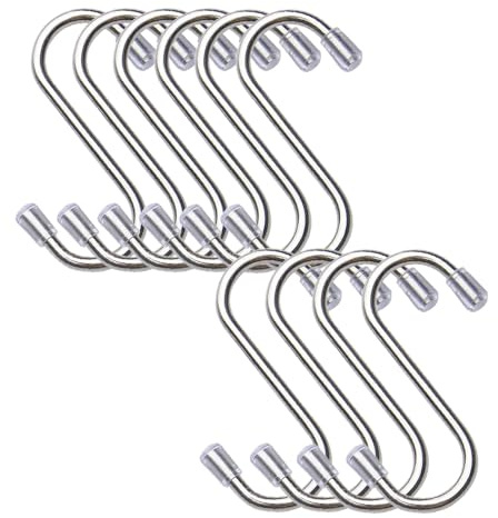 TopHomer Paquete de 10 ganchos en S para colgar, ganchos de utensilios de cocina, ganchos de acero inoxidable en forma de S para ropa, tazas, sartenes y ollas (S)