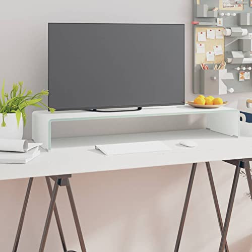 ShGaxin TV-Tisch/Bildschirmerhöhung, Monitorständer, Monitorerhöhung, Laptop Halterung, Druckerständer, Monitor Erhöhung Schreibtisch, Glas Weiß 90x30x13 cm