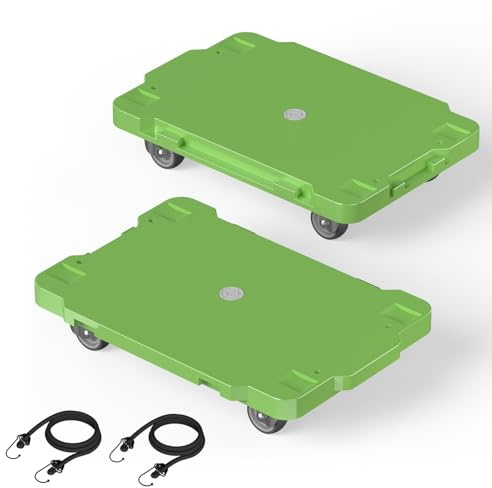 KOSTANZO Furniture Dolly - 16.5 X 11.4 Flat Furniture Dolly with Frosted Plastic Surface, 2 Inch Swivel Caster for All Floors, Ideal for Home, Office, Garage with 2 Elastic Straps (2 Pack, Green)