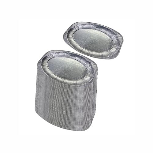 VISHCHIT 14 Inch Small Aluminum Foil Platter - Disposable Serving Tray for Parties, BBQs, Catering & Events - Large Oval Tin Foil Plates for Food Presentation and Storage, Oven & Microwave Safe (50)
