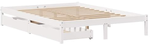 vidaXL Massivholzbett, Holzbett mit Schubladen, Bettgestell Bettrahmen mit Lattenrost, Bett Doppelbett für Schlafzimmer, Weiß 120x200cm Kiefer