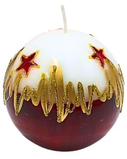 Noble vela esférica, vela de mesa, vela decorativa, vela de cera con motivo de Navidad, vela de Navidad como bola de 8 cm, estrella de Cristo en blanco, rojo y dorado.