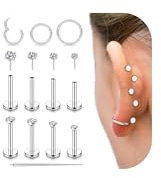 CASSIECA 12stk Tragus Piercing Labret Lippen Piercing Chirurgenstahl Tragus Ohrringe Set Silber mit Zirkonia Stern Flat Piercing Ohr Knorpel Medusa Conch Piercings 20G