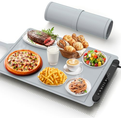 Silikon Warmhalteplatte Elektrisch für Speisen: 60×40 cm Tragbare Regelbar Wärmeplatte Essen Kueche Food Warming Mat Elektrische Wärmematte Food Warmer Warming Trays for Buffet Party Silbergrau