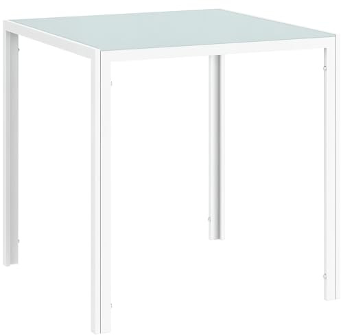 HOMCOM Esszimmertisch 75 x 75 cm für 4 Personen Moderner Tisch, Weiß | Quadratischer Küchentisch aus Hartglas, Esstisch mit Metallbeine, Küche, Esszimmer, Wohnzimmer