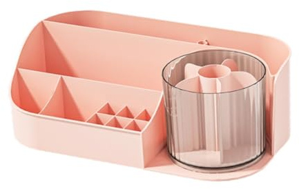 predolo Makeup Desk Organizer Skincare Organiser Lipstick Brush Holders Cosmetic Storage Countertop Organizer for Vanity Brush, Pink Single