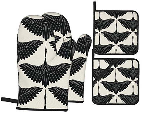 4 Stück Ofenhandschuhe Set Schwarzer Schwan - Geheime Herzen Grillhandschuhe Mit Innere Baumwollschicht Ofenhandschuhe Kitchen Hitzebeständige Topfhandschuhe, Für BBQ, Grillen, Mikrowelle