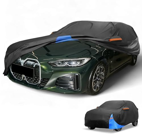 Partuto 210D-PU Full Car Cover for BMW i4 2022-2024 with Zipper | All Weather Waterproof UV-Resistant Outdoor, Full Cover, Right Side Zipper, Black Blue