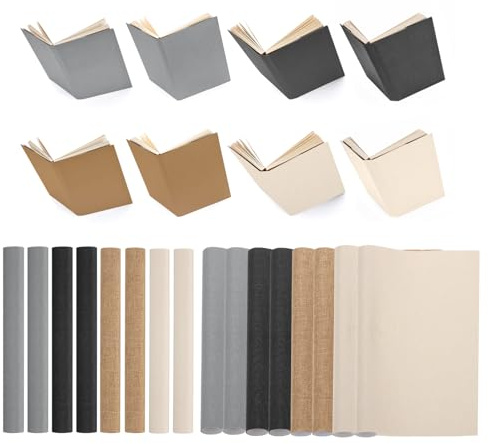 PATIKIL 14x10 Tela para Encuadernación de Libros, 8 Piezas de Cubierta de Libro Tela de Reparación de Encuadernación de Libros para Encuadernación de Libros, Negro/Gris/Marrón/Beige