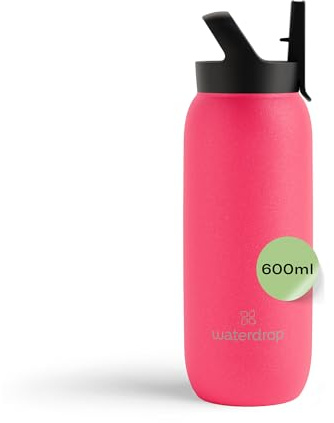 waterdrop® Borraccia con Cannuccia 600 ml, Borraccia Termica, Acciaio inox, Borraccia Bambini, Palestra, Adulti, Bottiglia Termica per Bevande Calde e Fredde