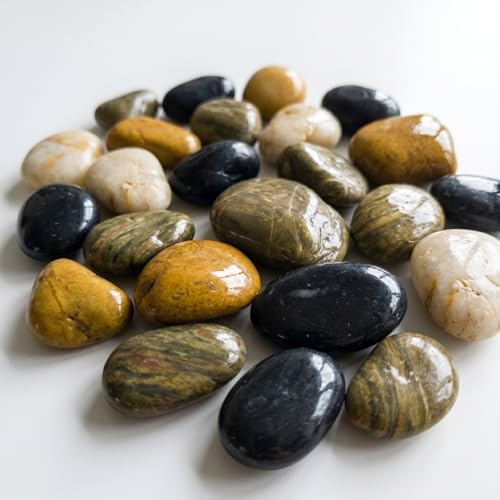 V-PREMIUM SOLUTION - Polierte Steine 3-5 cm - Dekorativer Stein - Gartendeko - Dekostein - Aquarium-Deko - Kieselsteine - Kleine Steine - Bergkristall - Edelsteine (Mix_Farben, 20kg)
