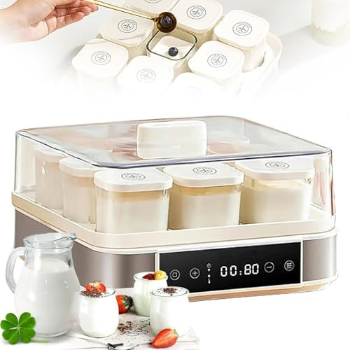 Yogurtera automática de 40 W para natto, con 9 frascos de Vidrio de 170 ml, Control de Temperatura y Tiempo Ajustables para Yogur, Yogur Griego, Pan, natto y Vino de arroz.