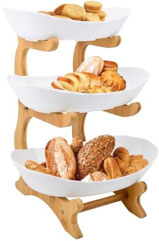 OHMG Corbeille a Fruit 3 Etages, Corbeille de Fruits, Panier de Fruits Panier a Fruits 3 Etages et Legumes avec Support en Bois Résistant pour la Décoration de Cuisine