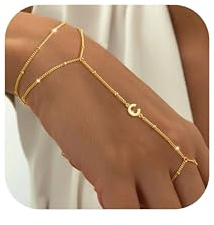 TINGN Handkette Armband mit Buchstaben Damen, 14K Gold Vergoldet Finger Ring Armkette Buchstaben B Armbänder Ring Armband Handkette Damen Geburtstagsgeschenk Muttertagsgeschenke für Frauen Mädchen