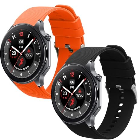 kwmobile 2X Uhrenarmband für OnePlus Watch 3/2 / 2R / Oppo Watch X2 Armband - Fitnesstracker Band Set aus TPU Silikon - Ersatzarmband Smartwatch - Schwarz Orange
