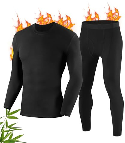 FORVEVO Thermal Underwear Mens,Bambau Thermal Underwear Set mit Fleece Lined,Winter Warm Long Johns Long Sleeve Tops,Quick Drying Mens Underwear for Running Sport Ski（Black,M）