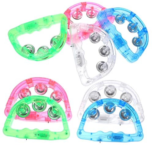 KONTONTY Leuchtendes Handtamburin mit LED 8 Stück Buntes Schlaginstrument für Kinder und Erwachsene Partyspielzeug und Bühnenrequisit Zufällige Farbe