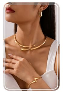 LOLIAS Schmucksets für Damen 14K Vergoldet Schmuck Set Halskette Armreif Ohrringe Gold Statement Kette Goldene Ohrringe ArmbäNder Set Damen