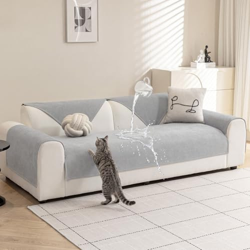 Warmstar Sofa Überzug Wasserdicht Chenille Couch Überzug,Kratzfest Hund Katze Sofabezug,Sofaschoner Rutschfester Sofa Cover 2 3 4 Sitzer für U Form L Form Sektionssofa (Hellgrau, 90 * 180cm)
