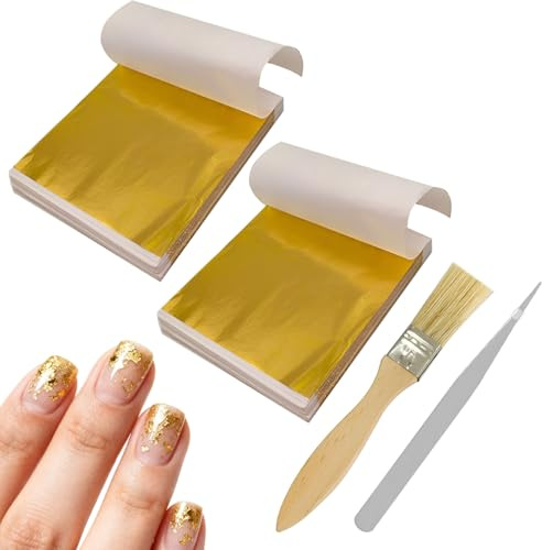 200 Sheets Edible Gold Leaf for Cakes,Gold Leaf Edible for Cakes,Imitation Edible Gold Leaf Sheets with Brush Tweezer,Gold Paper,Gold Foil Sheets for Crafts,Resin Art,Furniture,Canvas, Decorating