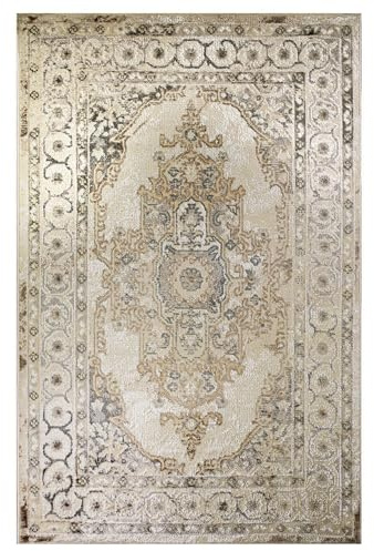 OLIVO.shop Tapis classique oriental beige gris à poils courts, tapis d'ameublement moderne, lavable, antidérapant, pour salon, chambre à coucher, BoUTIQUE ORIENTAL GREY-BEIGE (110 x 170 cm)