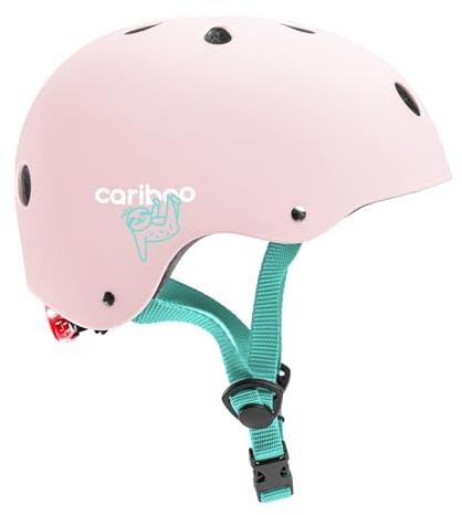 Cariboo Casque Vélo Enfant Casque De Protection XS/S 48-52 cm Robuste Éclairage LED Cyclisme Roller Skateboard Trottinette Rose/Menthe