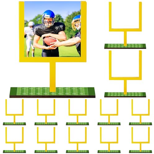 Wonderjune 12 Pcs Football Goal Post Table Centerpieces Sports Party Decorations 4 x 3.5 Inch Wooden Photo Frame for Table Centerpieces with Base for Fans Club Birthday Supplies