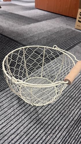 Egg Basket With Handle,Wire Egg Basket for Gathering Fresh Eggs, Round Egg Collecting Basket for Farm,Vintage Style Chicken and Duck Eggs Basket Egg Countertop Storage Container Holder ﻿(White)